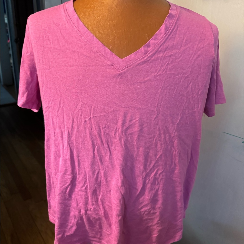 4 women's V neck t shirts  Terra & Sky, Faded Glory Sz 0X and XL Blue, pink...